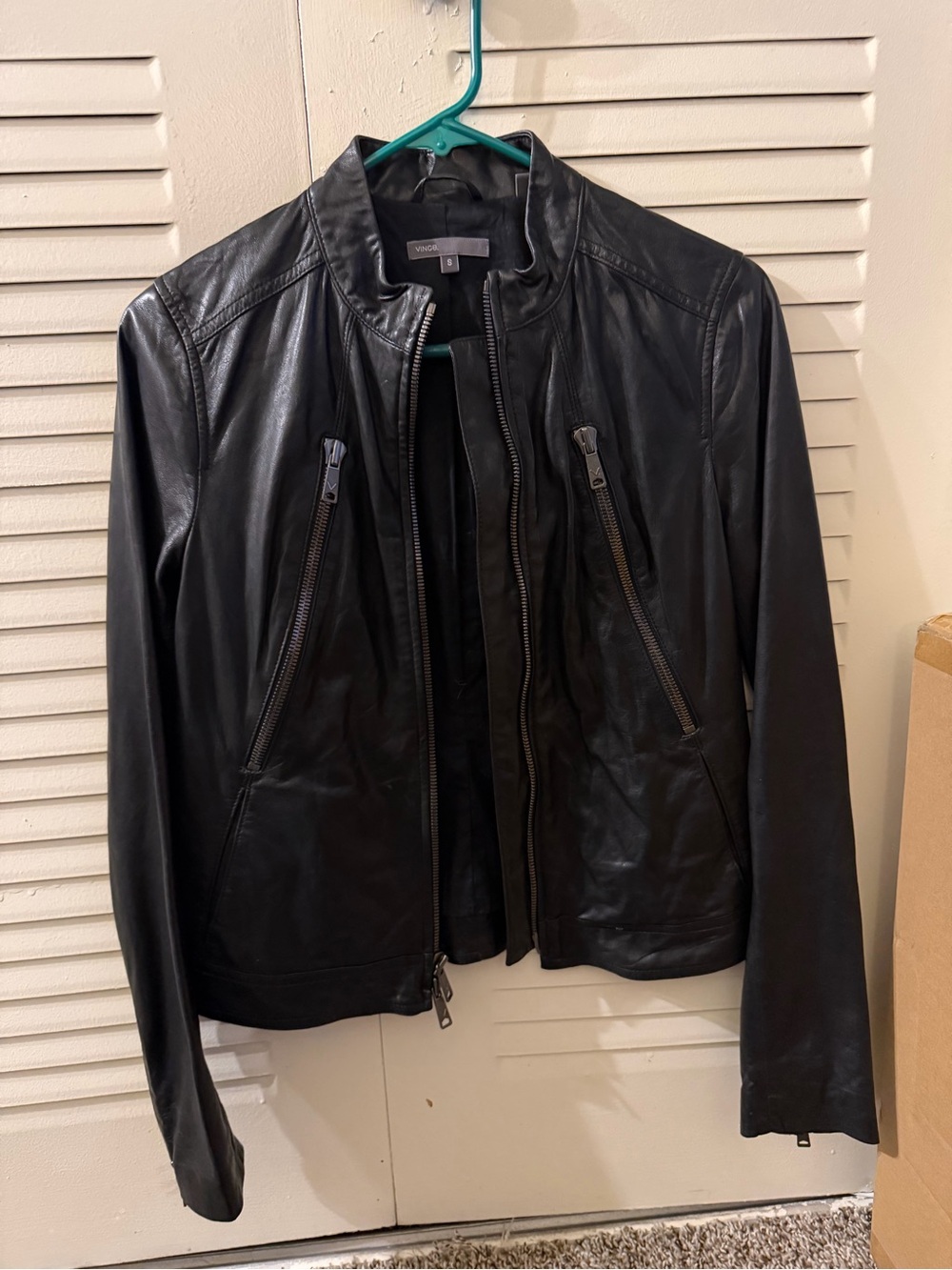 Vince Black Leather Zip-Up Motorcycle Jacket